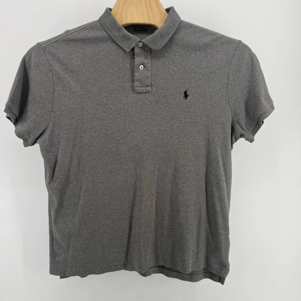Polo Ralph Lauren Mens Custom Slim Fit Polo Shirt Gray XL Short Sleeve Pony Logo